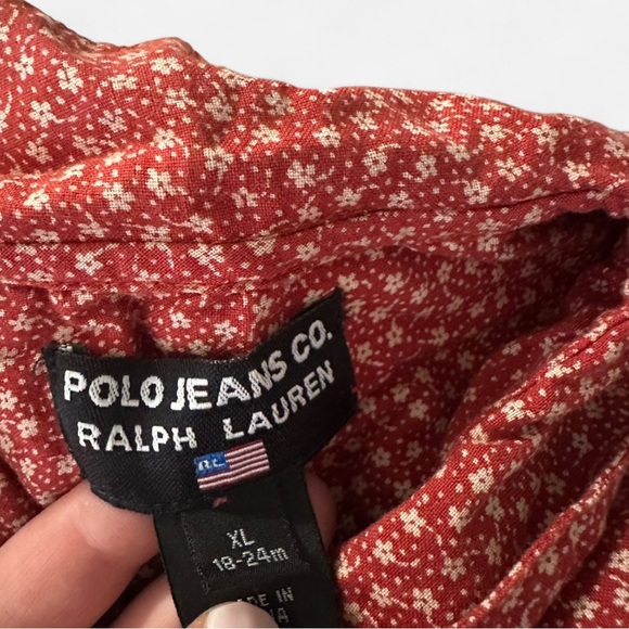 Red and white floral vintage Polo Ralph Lauren button-up shirt baby girl - Picture 3 of 5